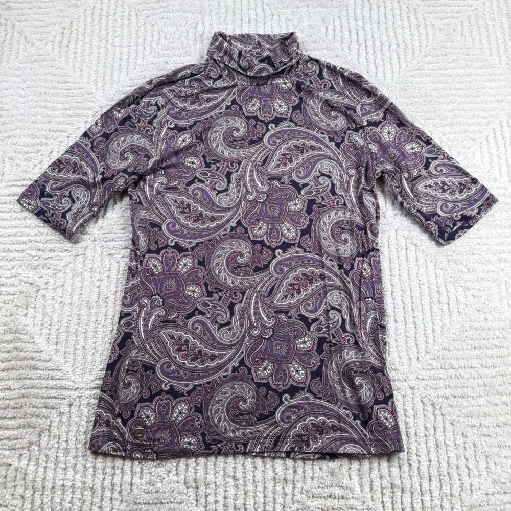 Lauren Ralph Lauren Paisley Turtleneck Women M Purple Jersey Top Bohemian Preppy